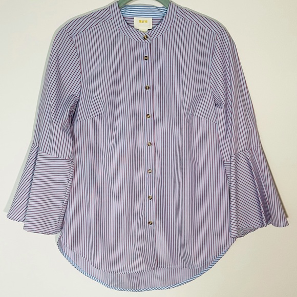 🎉HP🆕 Anthro Maeve Fluted Bell-Sleeve Poplin Top - Picture 7 of 8